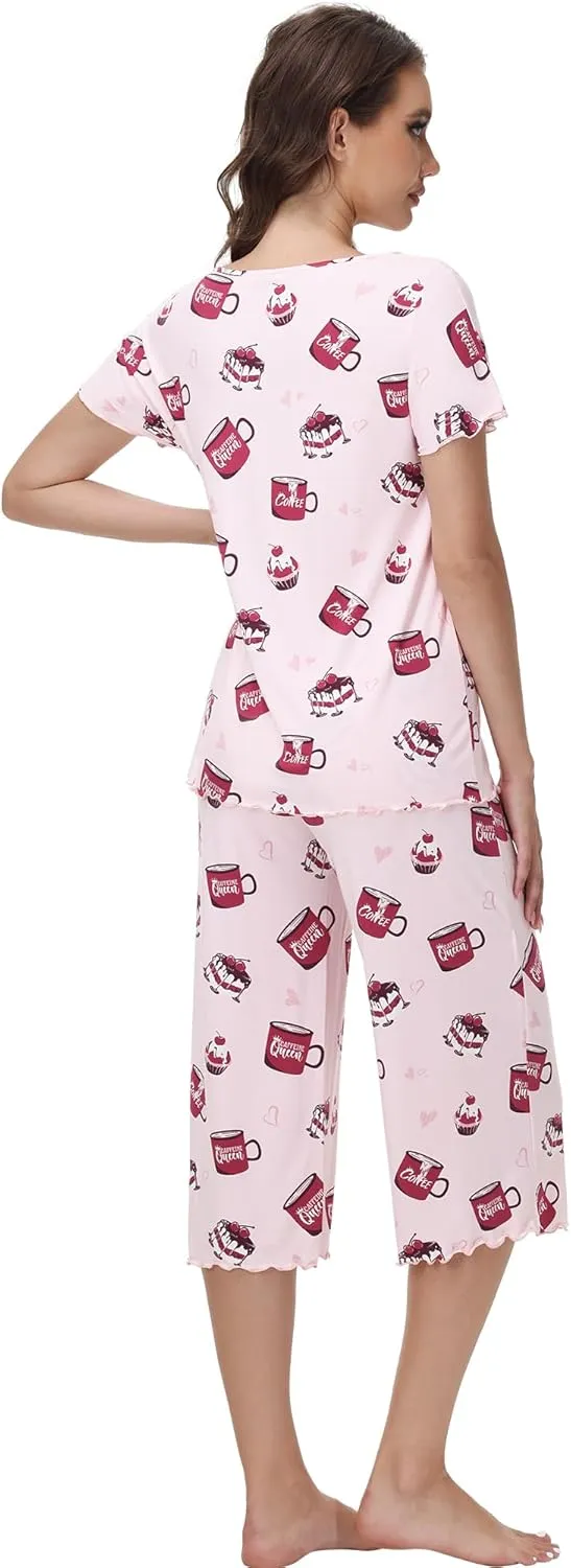 WiWi Bamboo Viscose Pajamas for Women Soft Capri Pants Pajama Sets Plus Size Sleepwear Pjs Loungewear S-4X