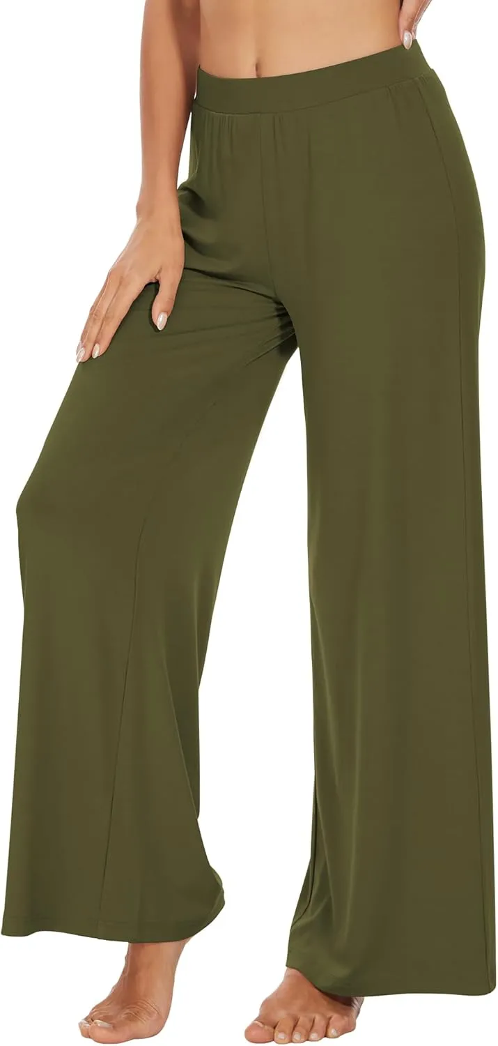 WiWi Women's Casual Wide Leg Palazzo Pants Comfy Lounge Pajama Bottoms Viscose from Bamboo Yoga Sweatpants S-XXL