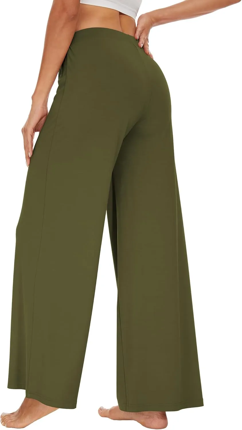WiWi Women's Casual Wide Leg Palazzo Pants Comfy Lounge Pajama Bottoms Viscose from Bamboo Yoga Sweatpants S-XXL