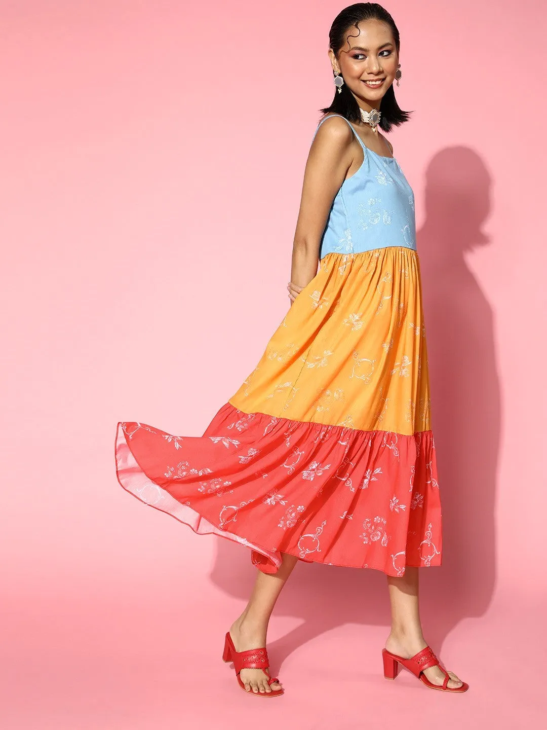 Women Stylish Blue Colourblocked SunDress