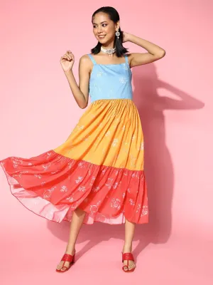 Women Stylish Blue Colourblocked SunDress
