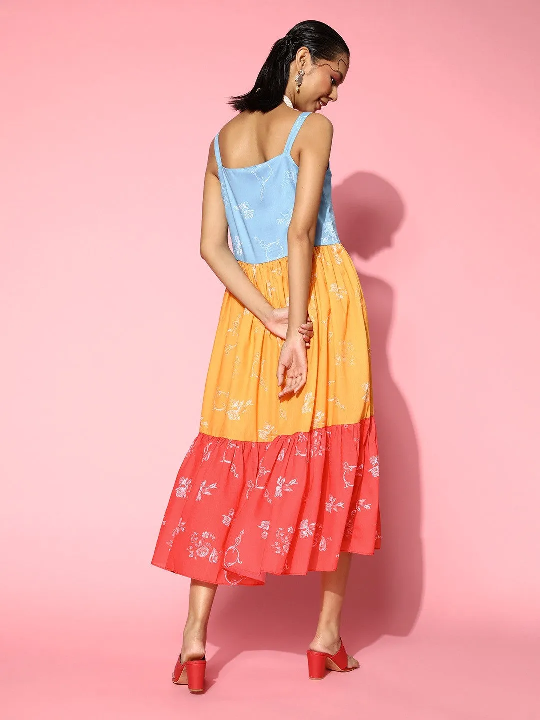Women Stylish Blue Colourblocked SunDress