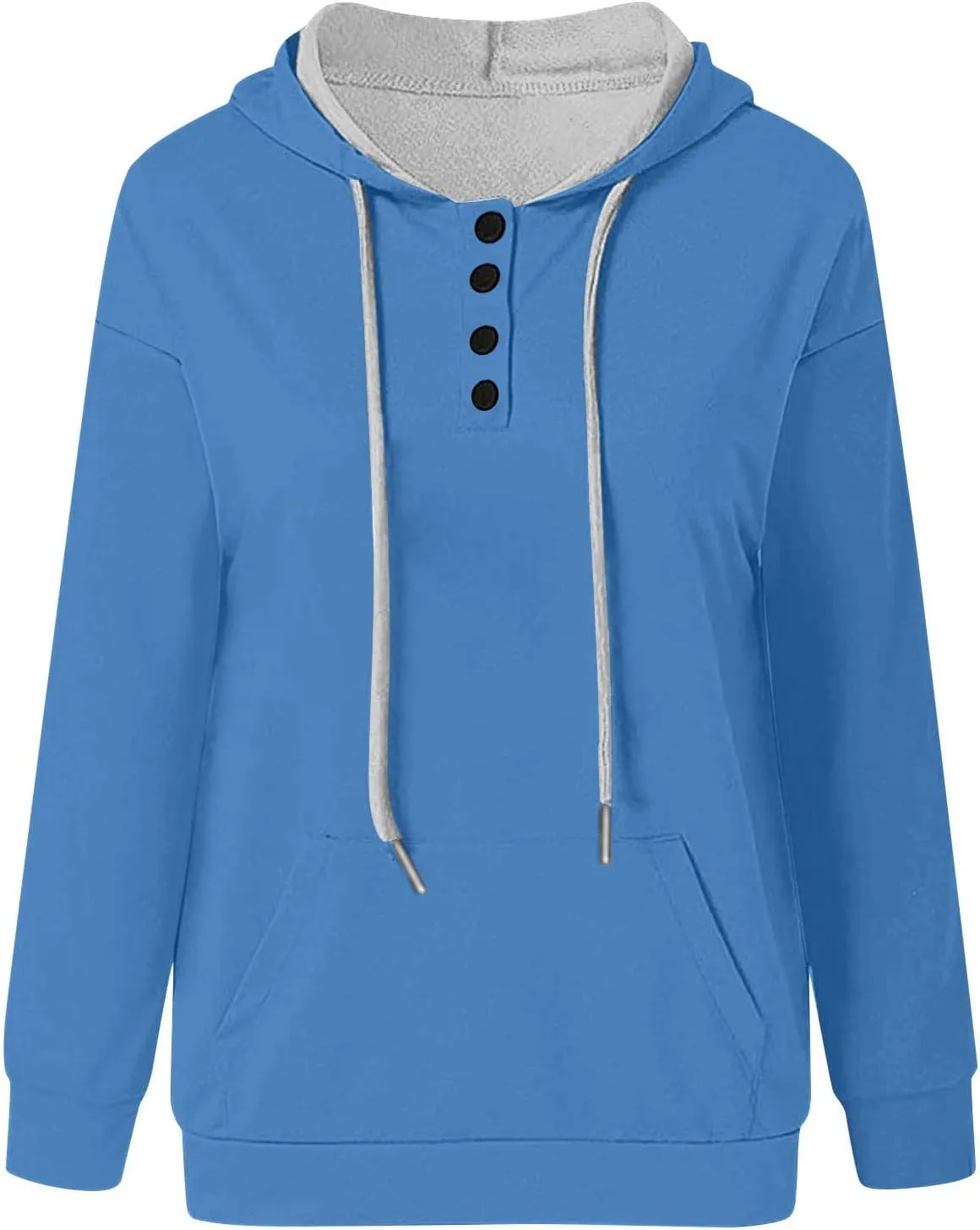 Womens 2024 Fashion Hoodies Quarter Button Collar Pullover Drawstring Classic Loose Casual Sweatshirts Fall Hoodie