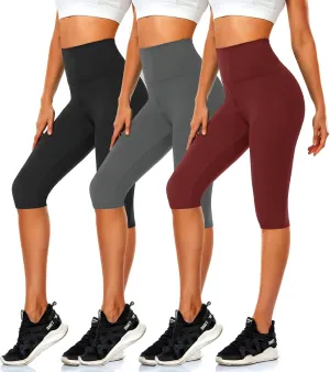 Women's Knee Length Leggings-High Waisted Capri Pants Biker Shorts for Women Yoga Workout Exercise Short Casual Summer