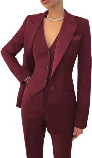Women's Suiting 3 Piece Suit Set for Women Business Work Solid Notched Lapel Suit Blazer Pants Set Office Lady Outfits Suit