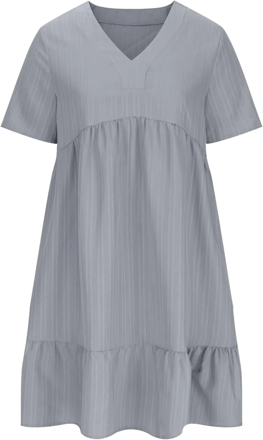 Womens Summer Short Sleeve Dresses V Neck Casual Solid Ruffle Tiered Layered Flowy A-Line Dress 2025 Beach Vacation