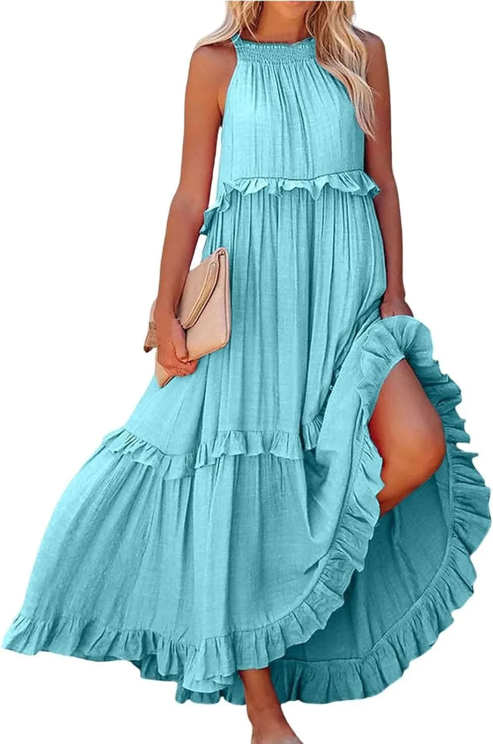 Women's Sundresses 2025 Summer Casual Loose Trendy Sleeveless Solid Color Flowy Maxi Beach Dress, S-2XL