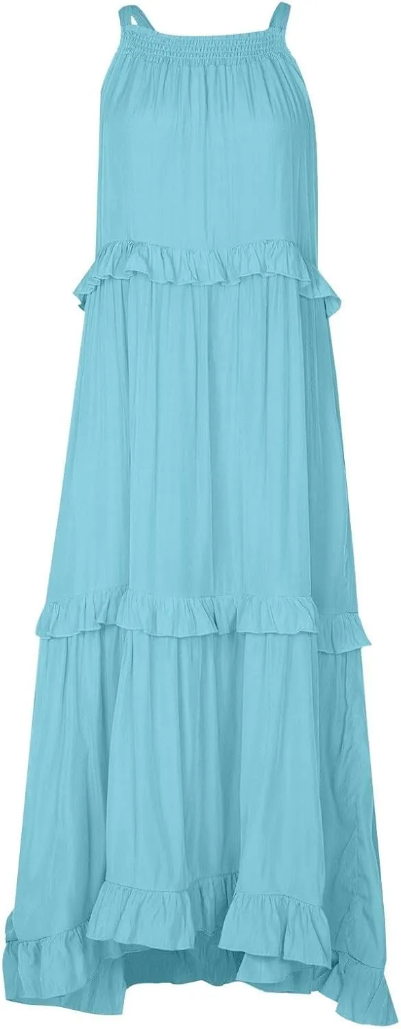 Women's Sundresses 2025 Summer Casual Loose Trendy Sleeveless Solid Color Flowy Maxi Beach Dress, S-2XL