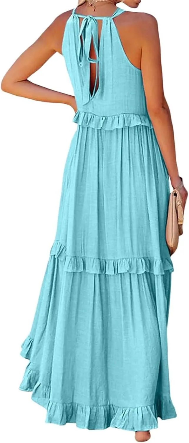 Women's Sundresses 2025 Summer Casual Loose Trendy Sleeveless Solid Color Flowy Maxi Beach Dress, S-2XL
