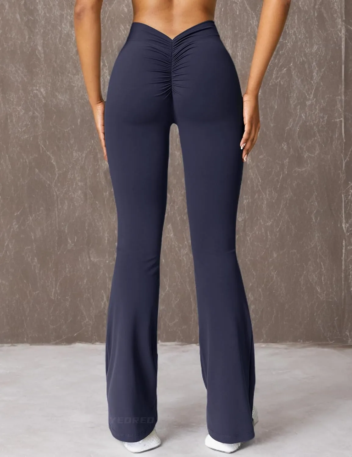 YEOREO Scrunch Flare Leggings Daze V Back Butt Lifting Wide Leg High Waist 31.5" Gym Workout Yoga Pants
