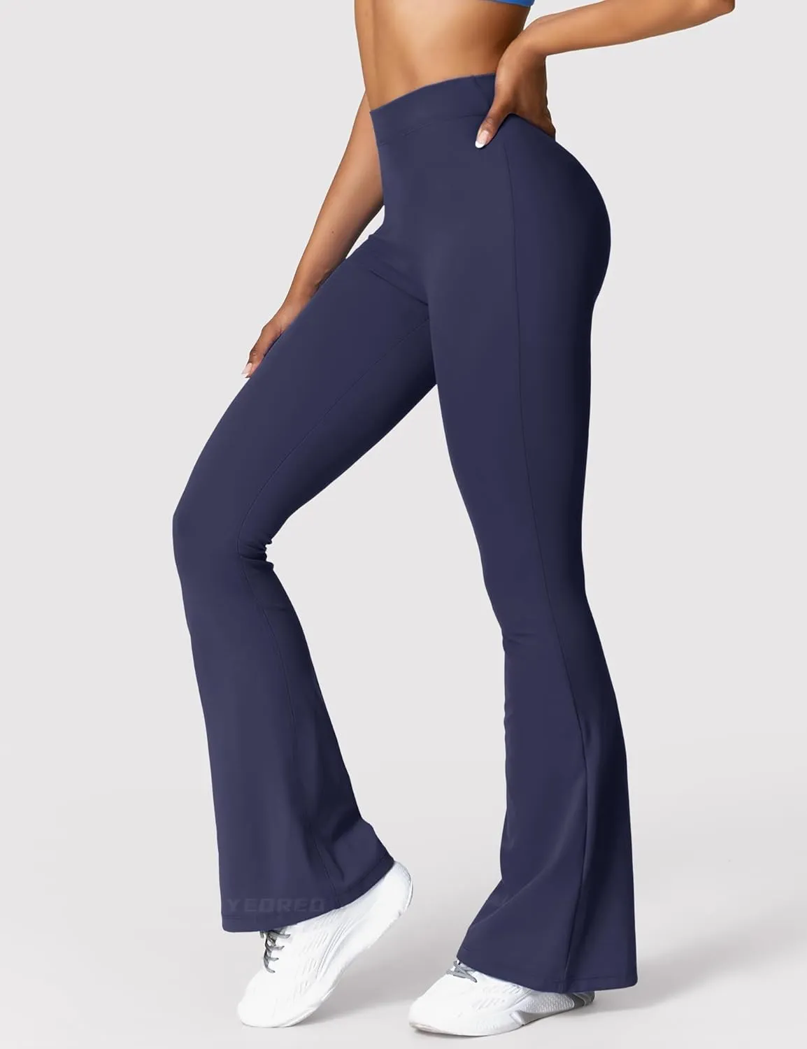 YEOREO Scrunch Flare Leggings Daze V Back Butt Lifting Wide Leg High Waist 31.5" Gym Workout Yoga Pants