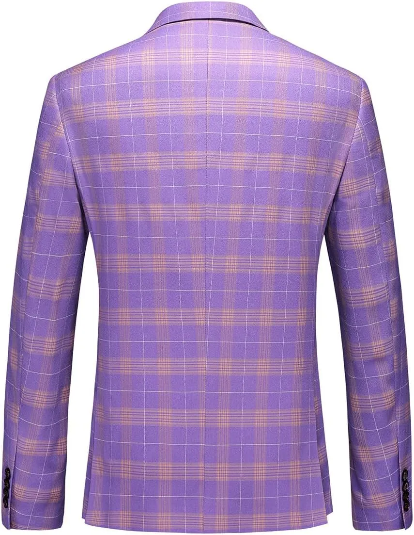 YFFUSHI Men's Plaid Tweed 3 Piece Suit Slim Fit Button Dinner Suit Tuxedo